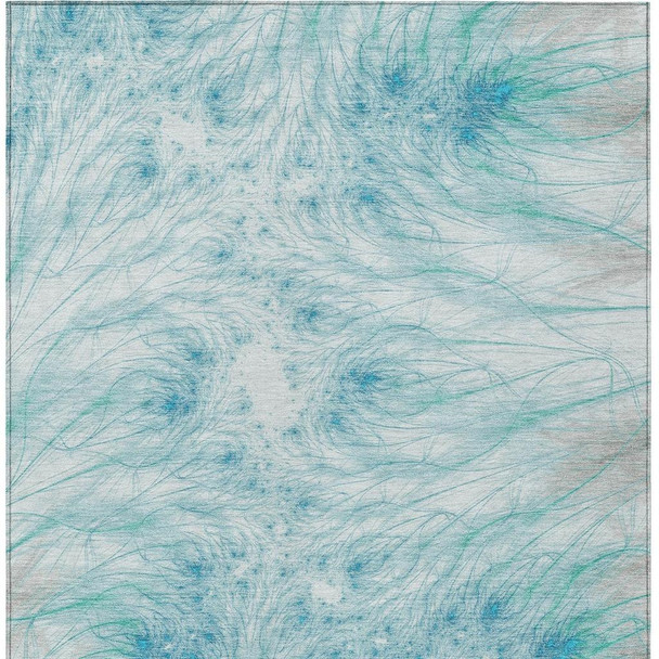 8' X 10' Sky Blue And Teal Blue Oriental Washable Indoor Outdoor Area Rug