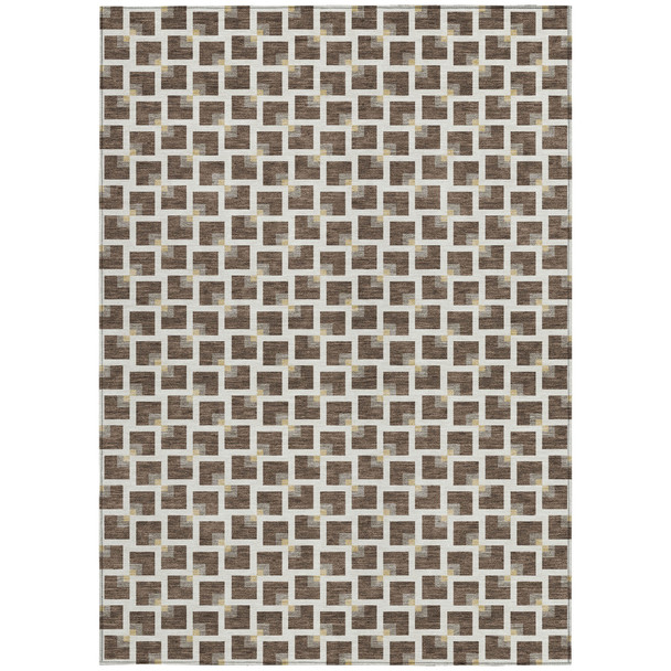 8' X 10' Coffee And Ivory Geometric Washable Indoor Outdoor Area Rug