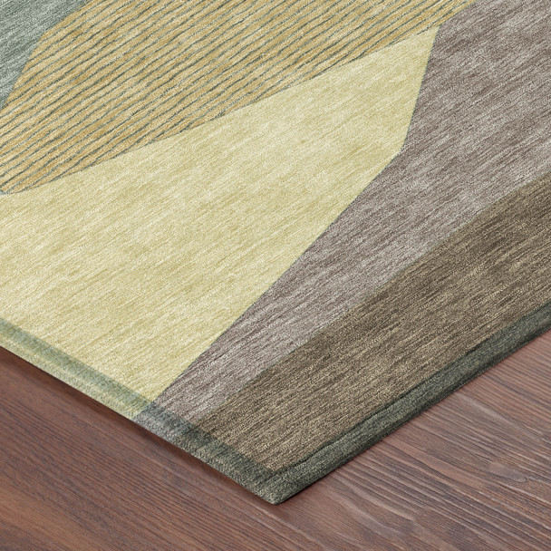 5' X 8' Green And Taupe Geometric Washable Indoor Outdoor Area Rug