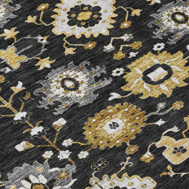 9' X 12' Black And Graphite Geometric Washable Indoor Outdoor Area Rug