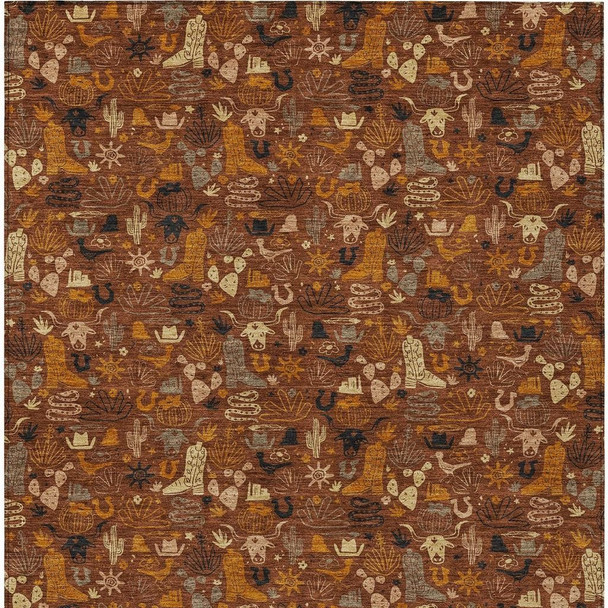 3' X 5' Brick Red And Red Stars Washable Indoor Outdoor Area Rug