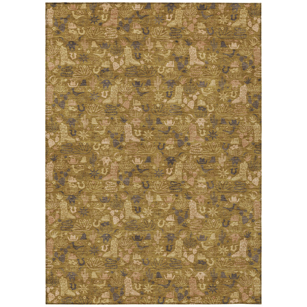3' X 5' Walnut And Gold Stars Washable Indoor Outdoor Area Rug