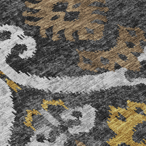 3' X 5' Black And Graphite Ikat Washable Indoor Outdoor Area Rug
