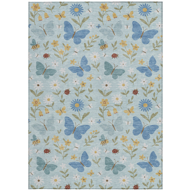 8' X 10' Sky Blue And Blue Abstract Washable Indoor Outdoor Area Rug