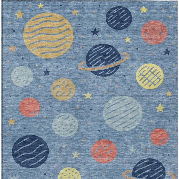 5' X 8' Blue And Navy Blue Floral Washable Indoor Outdoor Area Rug