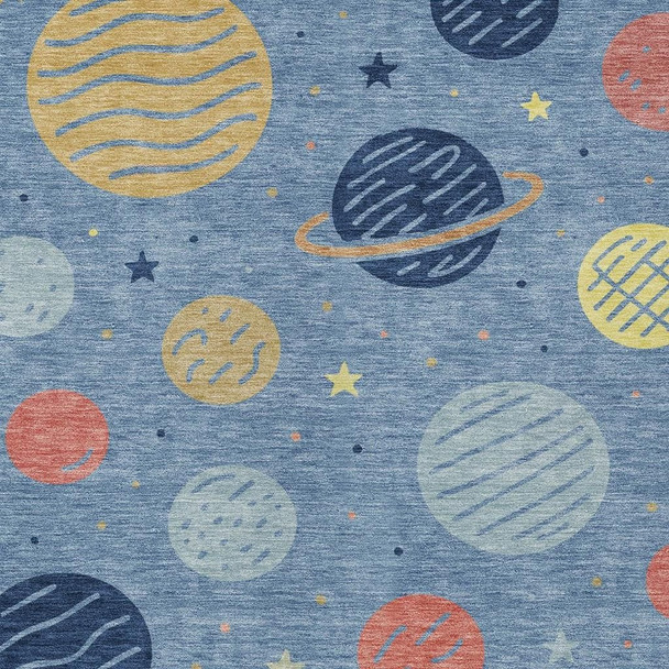 10' X 14' Blue And Navy Blue Floral Washable Indoor Outdoor Area Rug