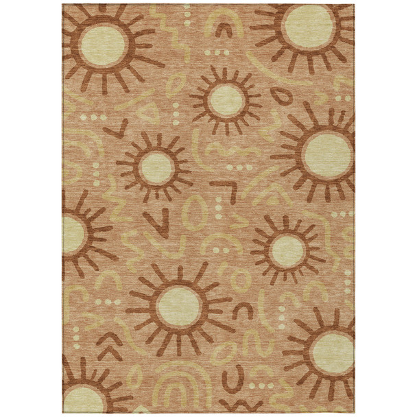 9' X 12' Copper And Orange Geometric Washable Indoor Outdoor Area Rug