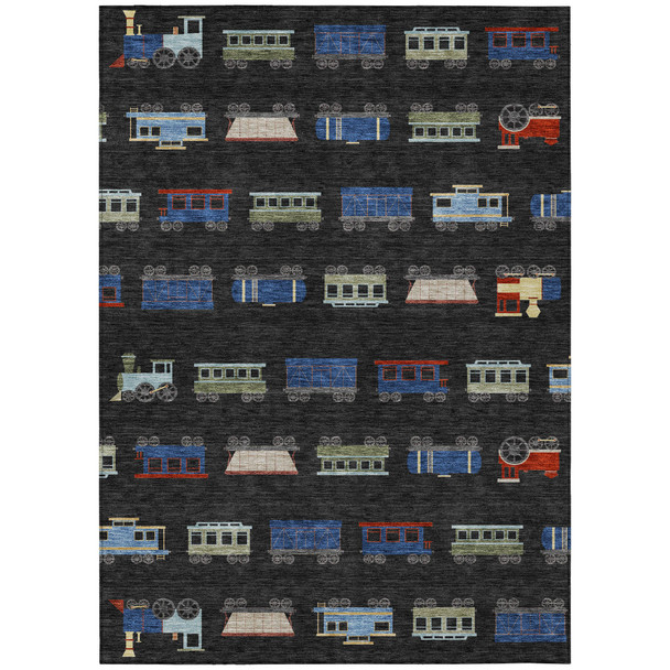 5' X 8' Black And Graphite Abstract Washable Indoor Outdoor Area Rug