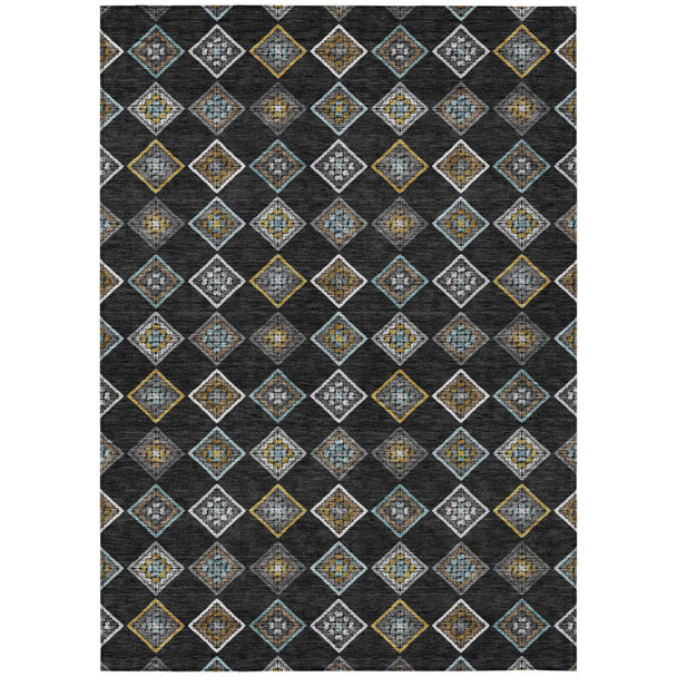 8' X 10' Black And Graphite Geometric Washable Indoor Outdoor Area Rug