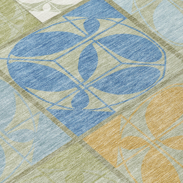 9' X 12' Green And Silver Geometric Washable Indoor Outdoor Area Rug