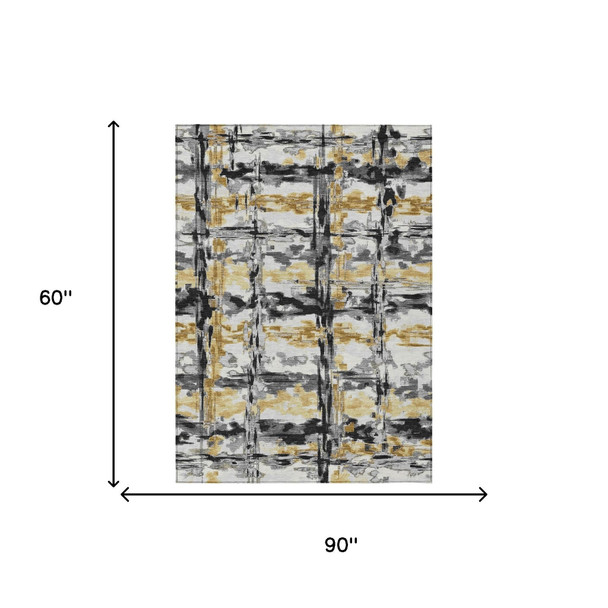 5' X 8' Gray And Granite Gray Abstract Washable Indoor Outdoor Area Rug