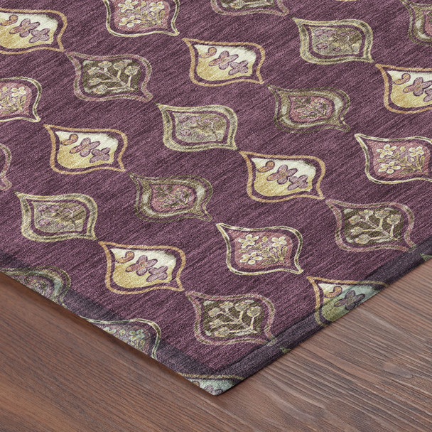 8' X 10' Eggplant And Purple Floral Washable Indoor Outdoor Area Rug