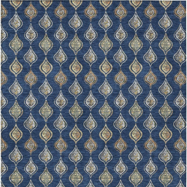 3' X 5' Navy Blue And Blue Floral Washable Indoor Outdoor Area Rug
