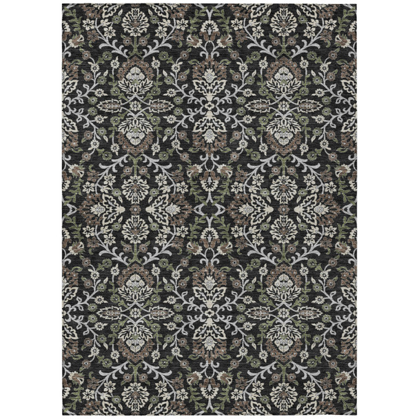 8' X 10' Black And Graphite Geometric Washable Indoor Outdoor Area Rug