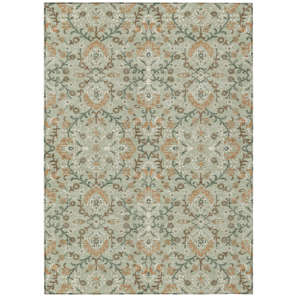 3' X 5' Green And Khaki Geometric Washable Indoor Outdoor Area Rug