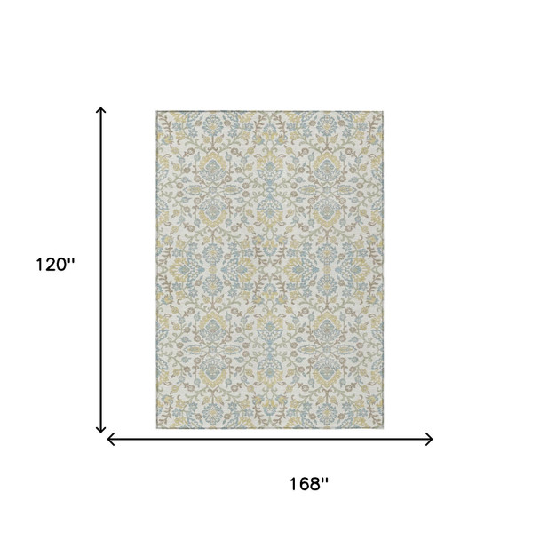 10' X 14' Ivory And Linen Geometric Washable Indoor Outdoor Area Rug