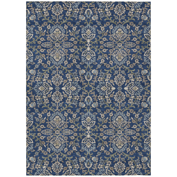 10' X 14' Navy Blue And Blue Geometric Washable Indoor Outdoor Area Rug