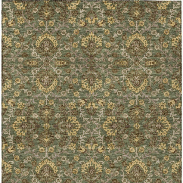5' X 8' Olive Green And Green Geometric Washable Indoor Outdoor Area Rug