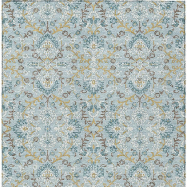 5' X 8' Sky Blue And Blue Geometric Washable Indoor Outdoor Area Rug