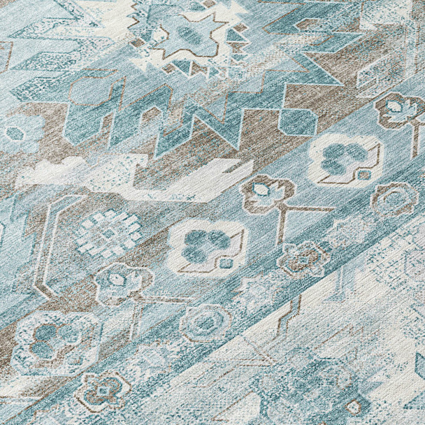 3' X 5' Teal Blue And Silver Cactus Washable Indoor Outdoor Area Rug