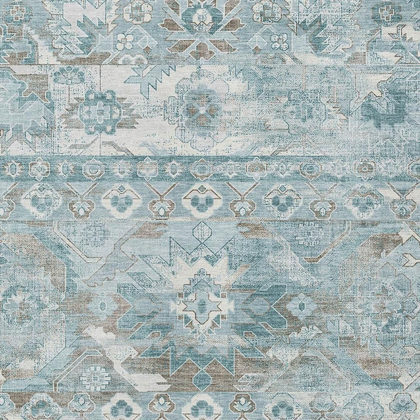 5' X 8' Teal Blue And Silver Cactus Washable Indoor Outdoor Area Rug