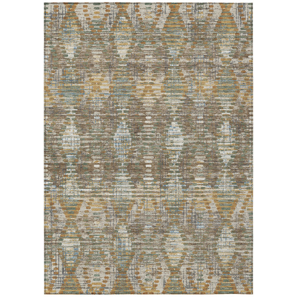 3' X 5' Brown And Khaki Floral Medallion Washable Indoor Outdoor Area Rug
