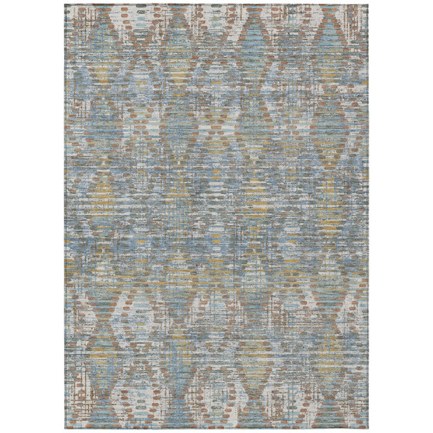 3' X 5' Denim Blue And Blue Floral Medallion Washable Indoor Outdoor Area Rug