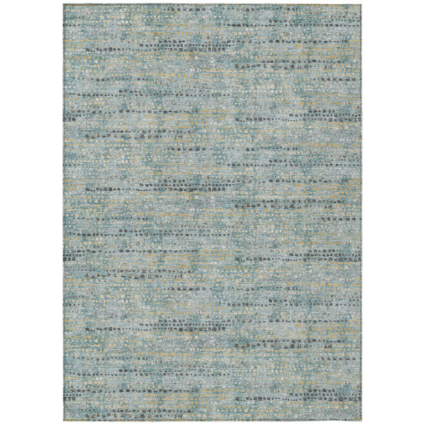 5' X 8' Teal Blue And Pewter Abstract Washable Indoor Outdoor Area Rug