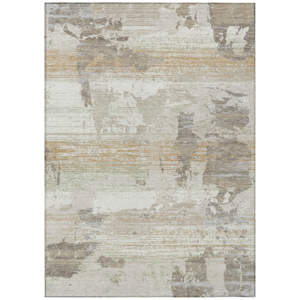 9' X 12' Ivory And Linen Abstract Washable Indoor Outdoor Area Rug