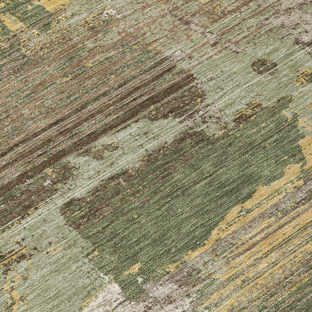 9' X 12' Olive Green And Green Abstract Washable Indoor Outdoor Area Rug