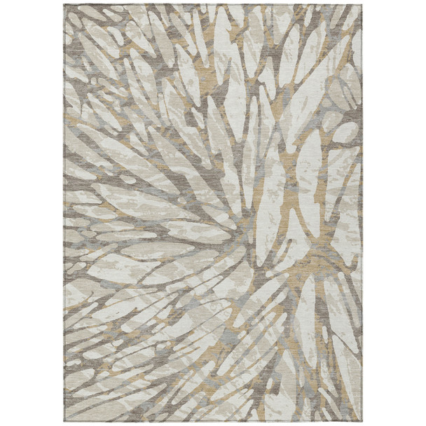 9' X 12' Ivory And Pewter Abstract Washable Indoor Outdoor Area Rug