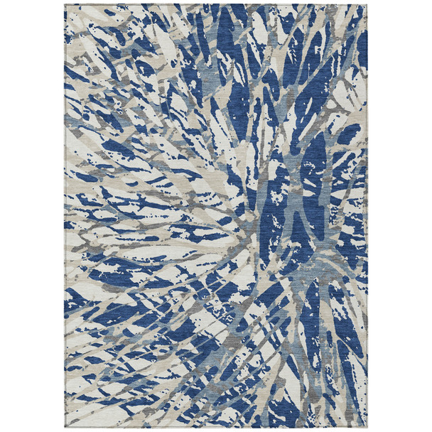 8' X 10' Navy Blue And Ivory Abstract Washable Indoor Outdoor Area Rug