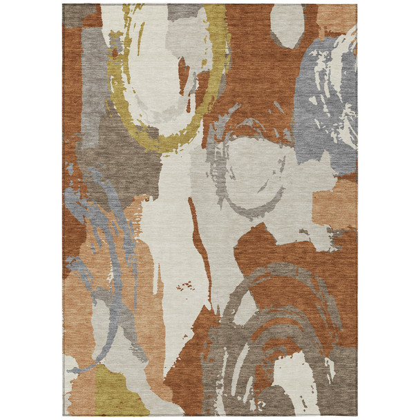 10' X 14' Orange And Beige Abstract Washable Indoor Outdoor Area Rug