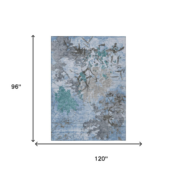 8' X 10' Blue And Gray Abstract Washable Indoor Outdoor Area Rug