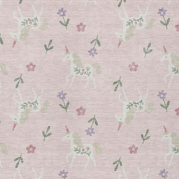 10' X 14' Pink And Ivory Floral Washable Indoor Outdoor Area Rug