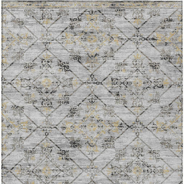 5' X 8' Silver And Ivory Geometric Washable Indoor Outdoor Area Rug