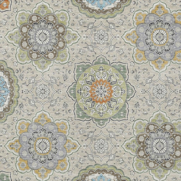 5' X 8' Beige And Brown Floral Medallion Washable Indoor Outdoor Area Rug