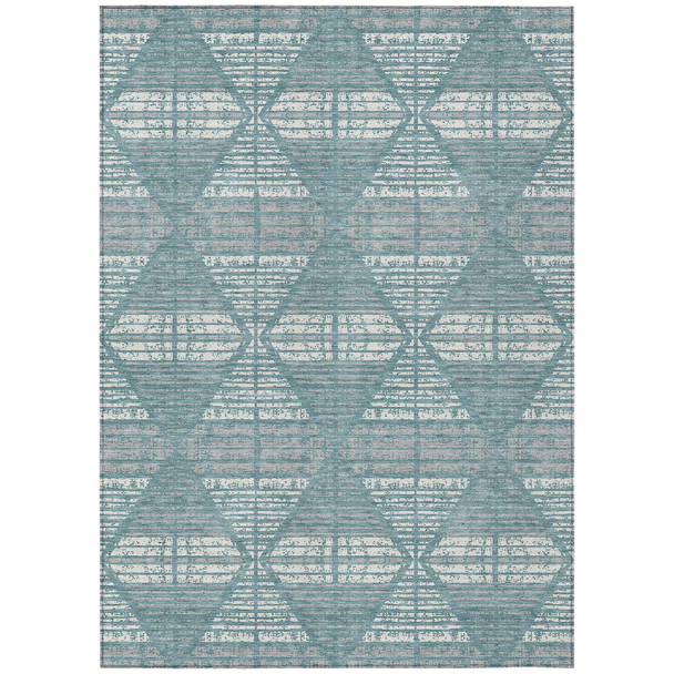 9' X 12' Teal Blue And Brown Geometric Washable Indoor Outdoor Area Rug