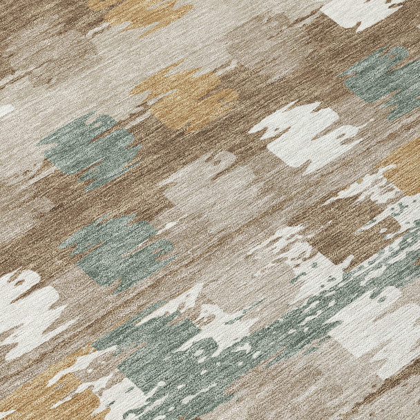 5' X 8' Brown And Aqua Abstract Washable Indoor Outdoor Area Rug