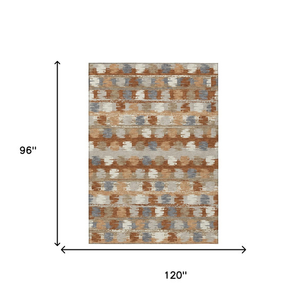 8' X 10' Orange And Beige Abstract Washable Indoor Outdoor Area Rug