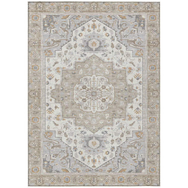 5' X 8' Beige And Copper Oriental Washable Indoor Outdoor Area Rug