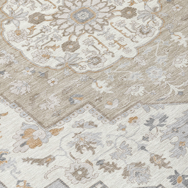 9' X 12' Beige And Copper Oriental Washable Indoor Outdoor Area Rug