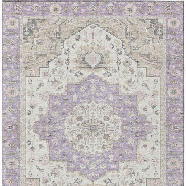 3' X 5' Lavender And Orange Oriental Washable Indoor Outdoor Area Rug