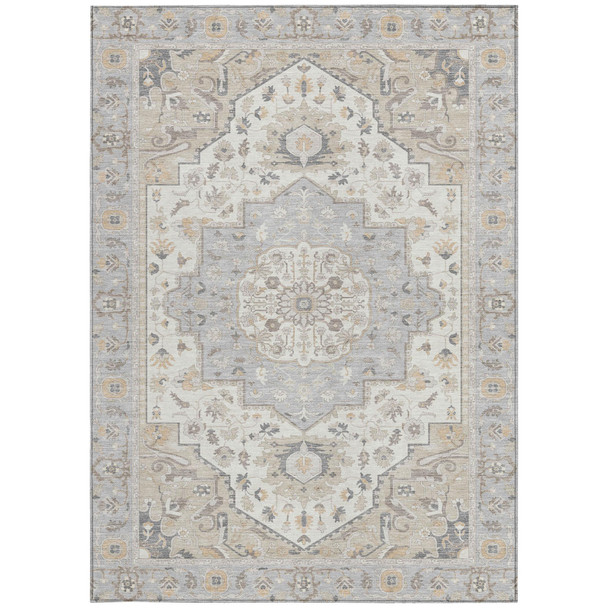 8' X 10' Silver And Fern Green Oriental Washable Indoor Outdoor Area Rug
