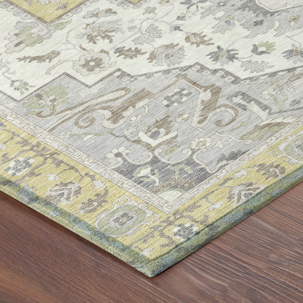 9' X 12' Wheat And Taupe Oriental Washable Indoor Outdoor Area Rug