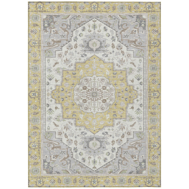 10' X 14' Wheat And Taupe Oriental Washable Indoor Outdoor Area Rug