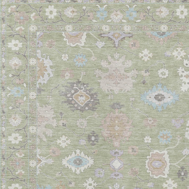 9' X 12' Green And Teal Blue Oriental Washable Indoor Outdoor Area Rug
