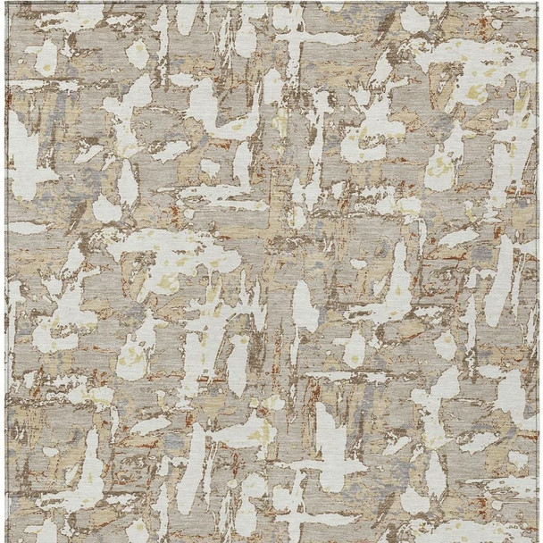 9' X 12' Beige And Gray Abstract Washable Indoor Outdoor Area Rug