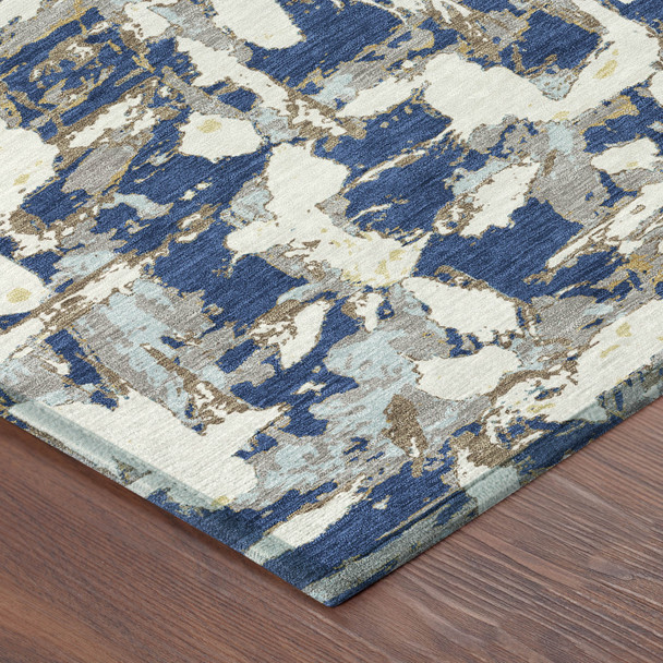 10' X 14' Navy Blue And Beige Abstract Washable Indoor Outdoor Area Rug