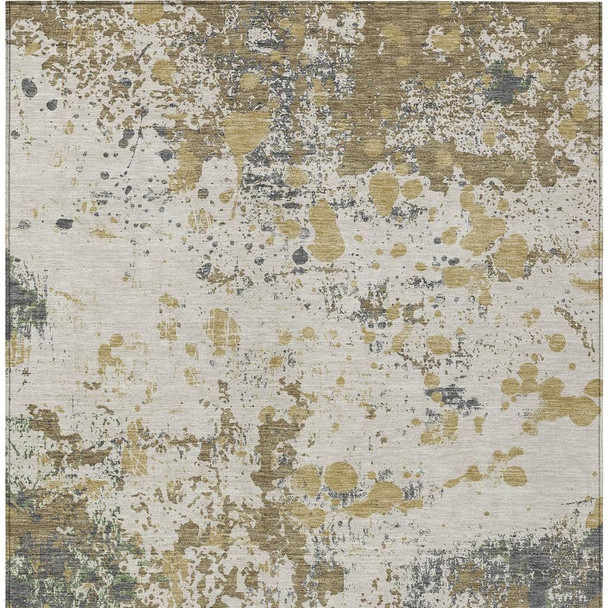 9' X 12' Linen And Ivory Abstract Washable Indoor Outdoor Area Rug